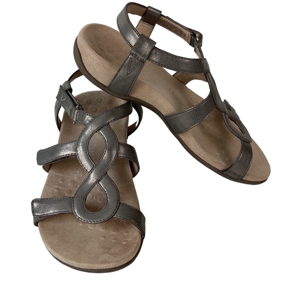 Vionic Jodie Pewter Metallic Leather Arch Support Sandal, Size 6 Wide